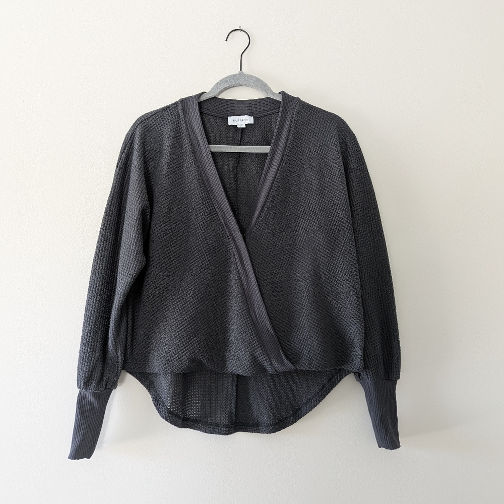 Evereve Delia Waffle Knit Surplice Pullover Top Front Wrap V-Neck - Picture 2 of 9